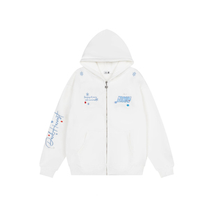 GSGF原创设计雪花刺绣连帽卫衣外套男女小众百搭宽松开衫加绒上衣