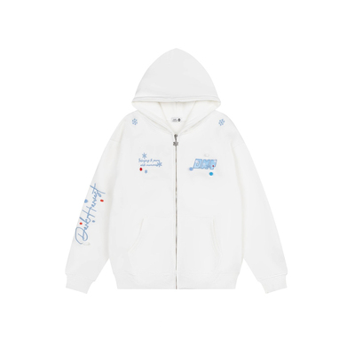 GSGF原创设计雪花刺绣连帽卫衣外套男女小众百搭宽松开衫加绒上衣