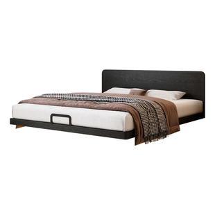 胡桃木中古风悬浮床超薄床头可调节实木床小户型可定制主卧双人床