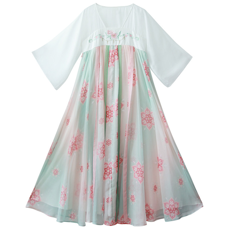 糖十一刺绣长裙雪纺女夏改良汉服
