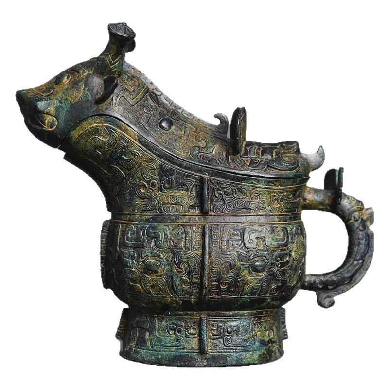 仿古青铜器工艺品摆件西周兽面纹觥古代酒器酒厂展览模型收藏礼品