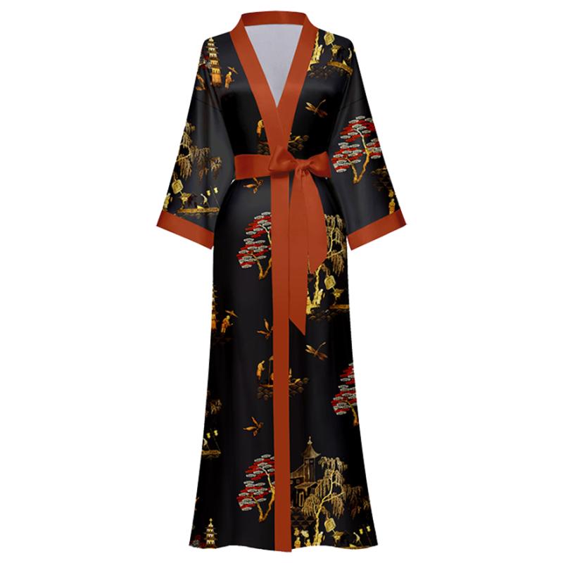 女士睡袍夏天冰絲性感睡衣高級(jí)感晨袍新款仿真絲綢夏季長(zhǎng)款浴袍女