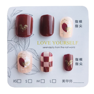 短款穿戴甲高级感方圆短梯甲片学生党可爱小短t手作手工美甲成品