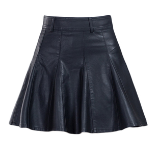 2023春秋新款短裙子女装大码半身裙a字百褶PU皮裙防走光裤裙伞裙