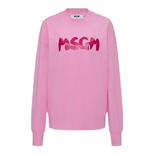 MSGM女士撞色宽松慵懒印花徽标圆领纯棉休闲卫衣外套无帽黑色国际