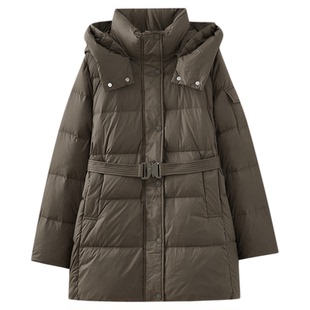 水云间军绿色大立领羽绒服女云朵鹅绒连帽外套户外老钱风2025秋冬