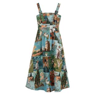 KEIKO 高端提花油画风吊带连衣裙2026春夏穿搭法式掐腰背带长裙子