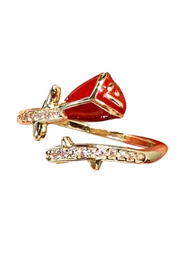 复古港风喜庆红滴釉花朵戒指