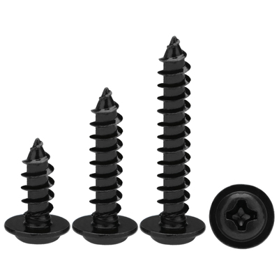 PWA十字黑色铁圆头带垫自攻螺丝高强度带介加硬木螺丝钉M2M3M4M5