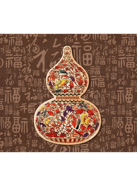 新中式山水客厅书房装饰画福禄葫芦好寓意餐厅贴画禅意茶室自粘画