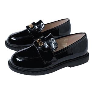 女童乐福鞋2025新款仿金币漆皮黑色鞋圆头软底儿童单鞋英伦小皮鞋