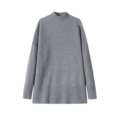 100%羊毛半高领宽松遮臀毛衣