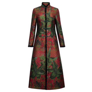 旗袍外套冬2025新款改良夹棉加厚长袖貂毛领唐装大衣风衣女中长款