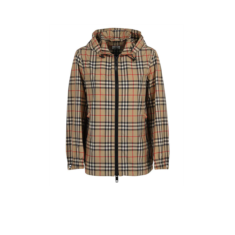 【自营】BURBERRY/博柏利Vintage系列女款经典格纹塔夫绸连帽外套