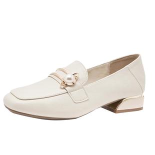 真皮英伦风小皮鞋女鞋子2025春秋新款乐福鞋黑平底豆豆鞋百搭单鞋