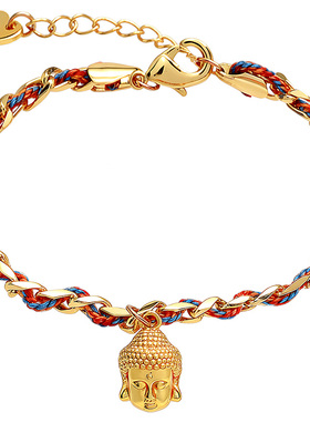 皇家莎莎国潮新中式手链金色编绳手饰轻奢气质显白佛头吊坠手串女