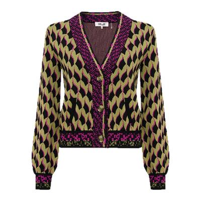 DVF橄榄绿飞鸟编织几何针织开衫