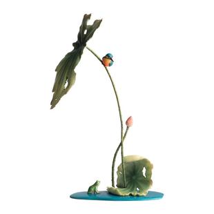 铜师傅《夏韵》客厅桌面荷花翠鸟铜摆件 家居装饰禅意工艺品礼物