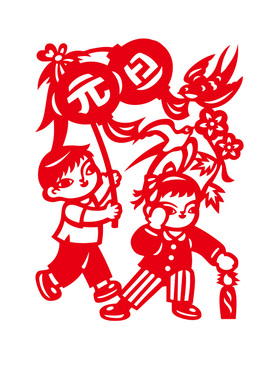 新年元旦主题剪纸线稿底图案样图