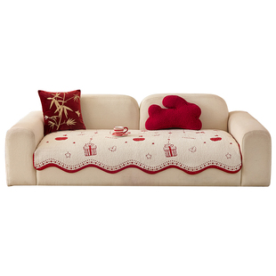 红色喜庆沙发垫冬2025新款坐垫子加厚毛绒防滑座垫一片式垫布毛毯