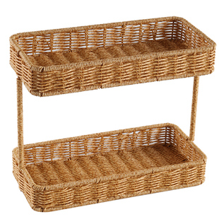 家好点仿藤编织洗漱台面置物架浴室轻奢桌面化妆用品收纳架子多层