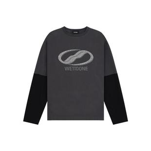 WE11DONE25早秋中性男女同款运动风珍珠样式LOGO拼接长袖T恤