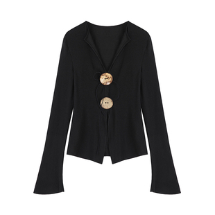 UNSPOKEN明星同款设计感针织衫女V领显瘦复古气质小众高级感上衣