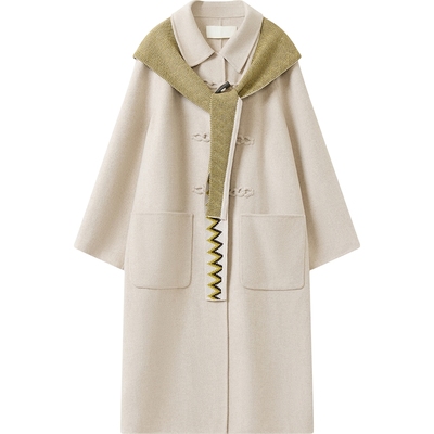 【羊毛】播中长款宽松连帽毛呢外套女冬季气质大衣DDS4AD5114