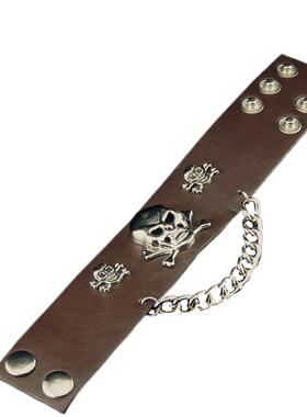 杀马特皮朋克棕色锁链骷髅头手环