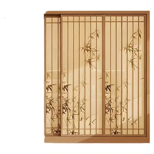 推拉门餐厅茶室民宿实木门宋代美学屏风三联动推拉门新中式隔断门