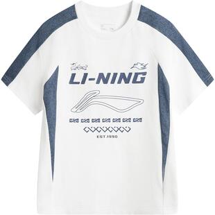 李宁儿童纯棉宽松短袖T恤男孩上衣男童装女中大童青少年宽松衣服