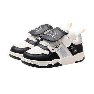 卡特兔儿童皮面板鞋2026新款春季男童软底休闲鞋女童防滑小白鞋