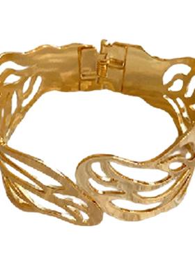 跨境花纹镂空树叶金属开口手镯欧美设计感手环时尚复古气质臂环女