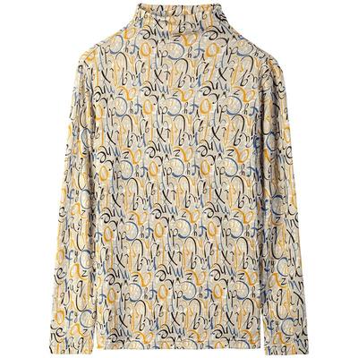 旺秋100%羊毛印花高领针织衫打底