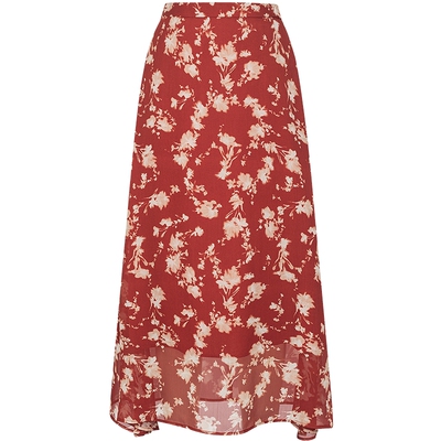 衣香丽影红色碎花半身裙女2026夏装新款高腰遮胯港风复古中长裙子