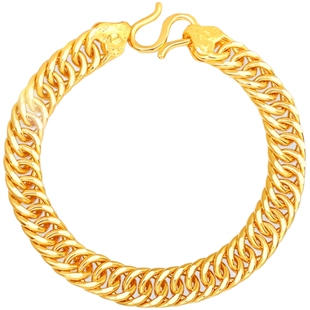 老庙黄金足金999古巴链素链嘻哈国潮中性金属链复古链条潮酷