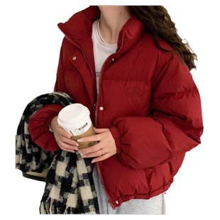 短款白鸭绒小个子立领羽绒服外套女2026年加厚保暖冬季红色面包服