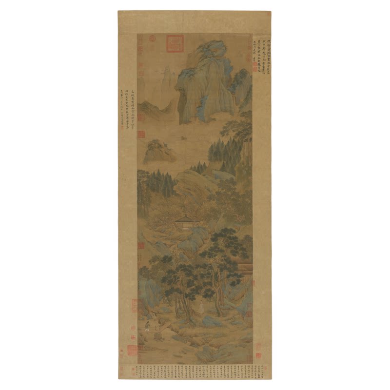 仇英青绿山水画立轴桃村草堂图