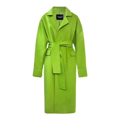 绿色双面毛呢外套慵懒睡衣风长款系带时尚宽松过膝毛呢大衣女保暖