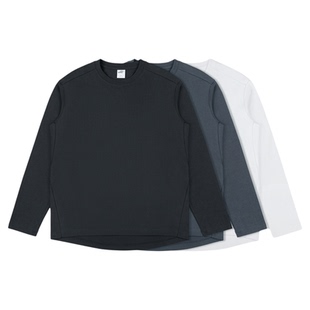 IDLT 立体剪裁 310g纯棉 拼接打底 户外长袖圆领运动T恤基础灰白