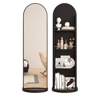 中古风全身镜家用落地镜可旋转移动穿衣镜杂志架书架储物试衣镜子
