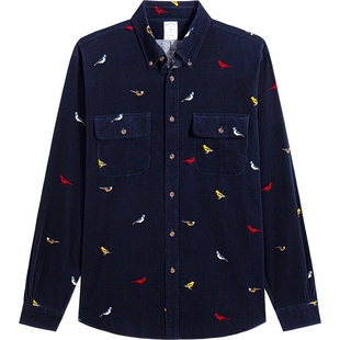 Brooks Brothers/布克兄弟男士25秋冬新品灯芯绒鸟印花衬衫