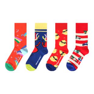 ideamaak透气条纹红袜子可爱多巴胺有趣的袜子春夏男童女童