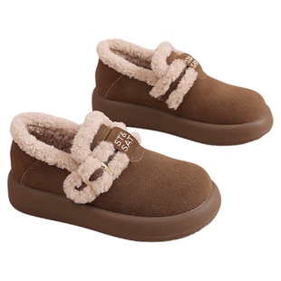 星期六平底勃肯鞋女冬季新款厚底保暖棉鞋女士一脚蹬毛毛鞋雪地靴