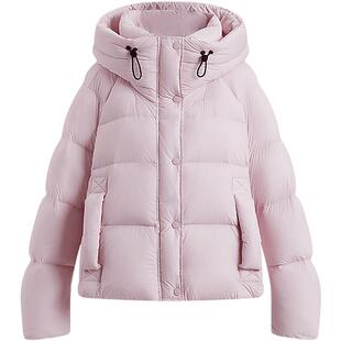 KBNE白鸭绒短款小个子粉色连帽羽绒服女装2025冬季新款加厚面包服