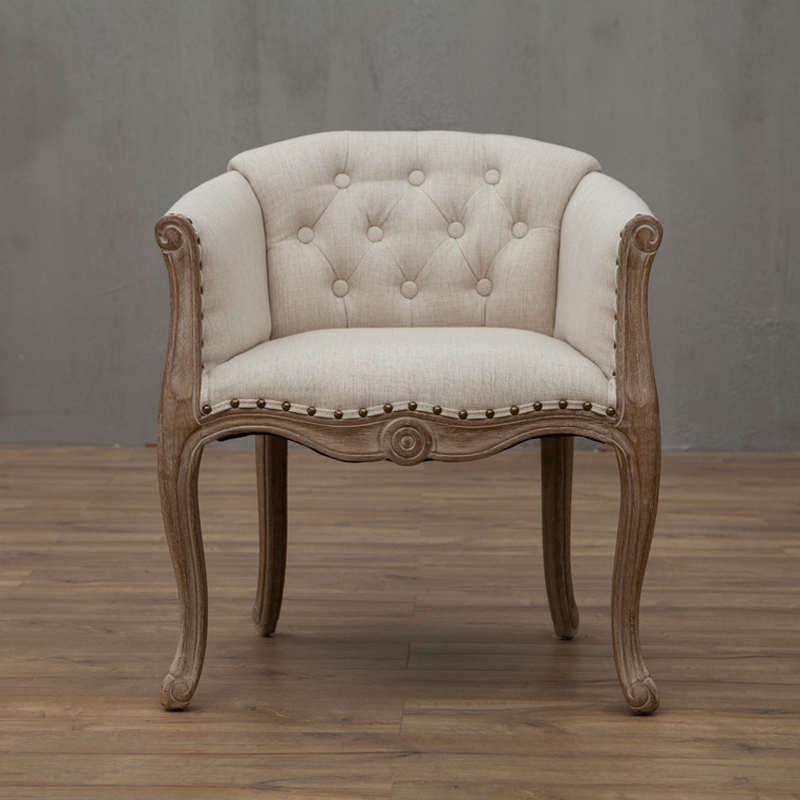 休闲沙发椅北欧实木卧室电脑椅美式复古做旧咖啡围椅布艺单人椅子