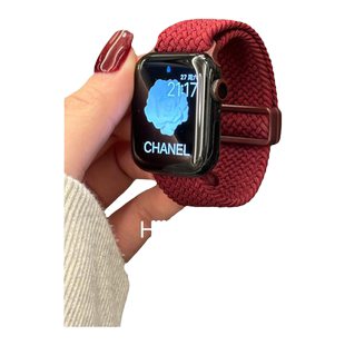 HIIIMEEX适用苹果手表  新年红塑胶吸扣编织iwatch表带显白酒红色表带applewatch9可调节编织表带