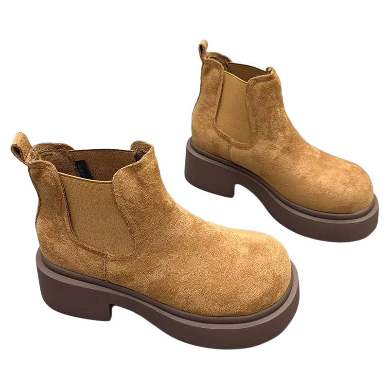 复古粗跟牛奶绒马丁靴女2025秋新款圆头短筒靴百搭时装靴切尔西靴