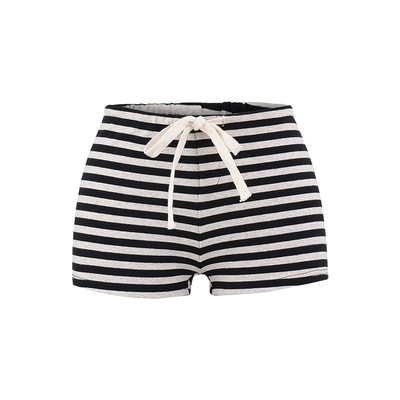 低腰抽绳弹力包臀条纹短裤热裤