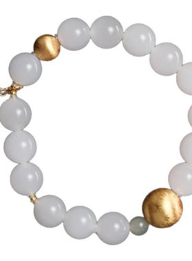 【青阳白雪】天然和田玉10mm羊脂白玉冰胶老坑料无裂女款设计手串